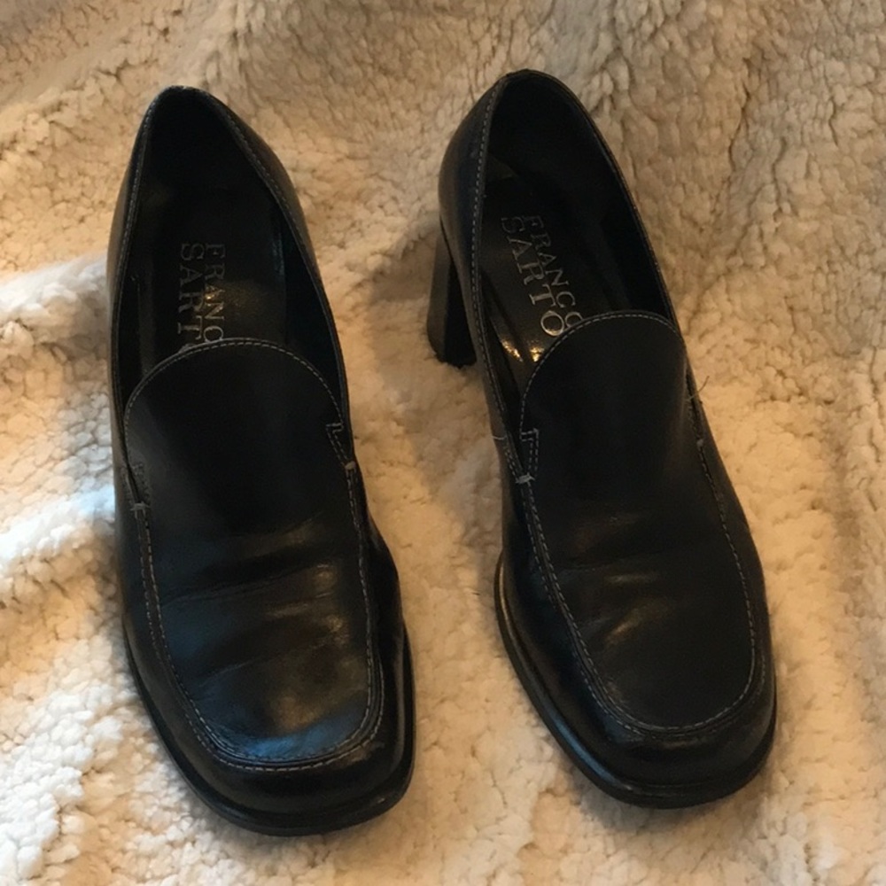 Franco Sarto Chunky Heeled Black Slip-on Loafer
